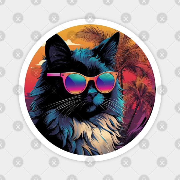 Retro Wave Balinese Cat Shirt Magnet by Miami Neon Designs